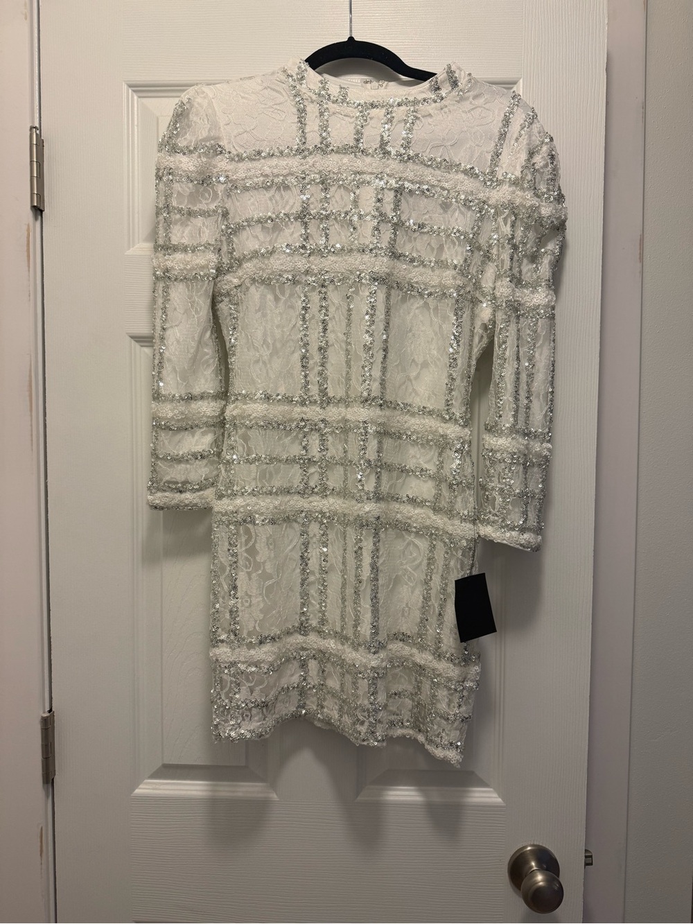 Elegant White Lace Beaded Mini Dress